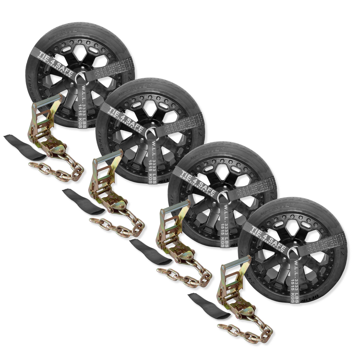 4 Pack 2" Chain Ratchet & Lasso Straps Tow Truck Wrecker Car Hauler Wheel Lift