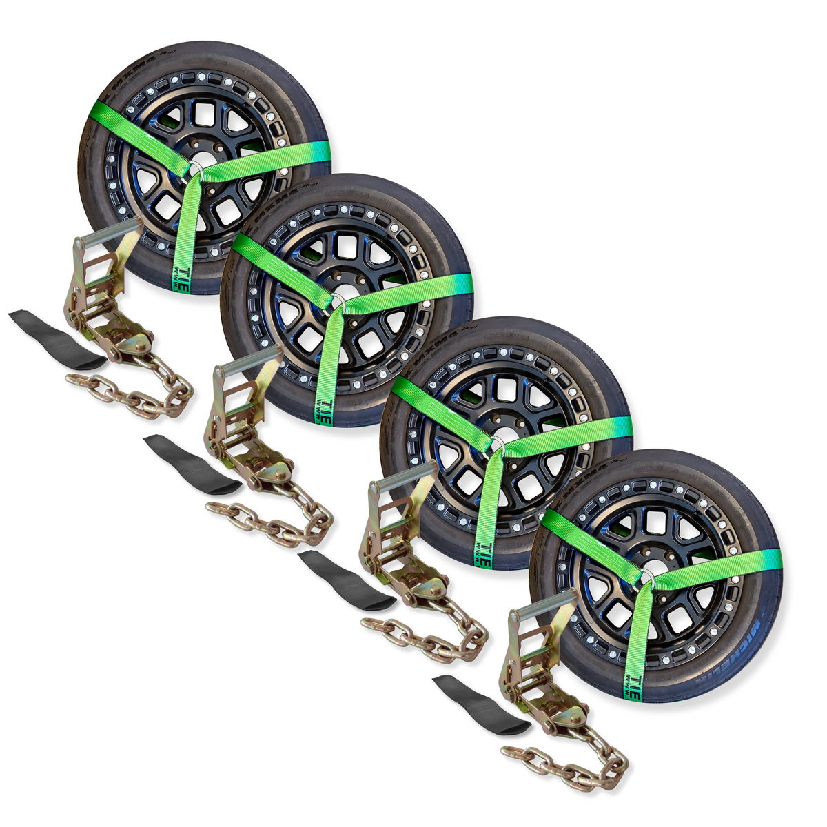 4 Pack 2" Chain Ratchet & Lasso Straps Tow Truck Wrecker Car Hauler Wheel Lift