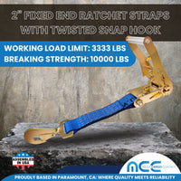 Load image into Gallery viewer, USA 2&quot; Tie Down Ratchet Replacement Short Fixed End Strap w/ Twist Snap Hook
